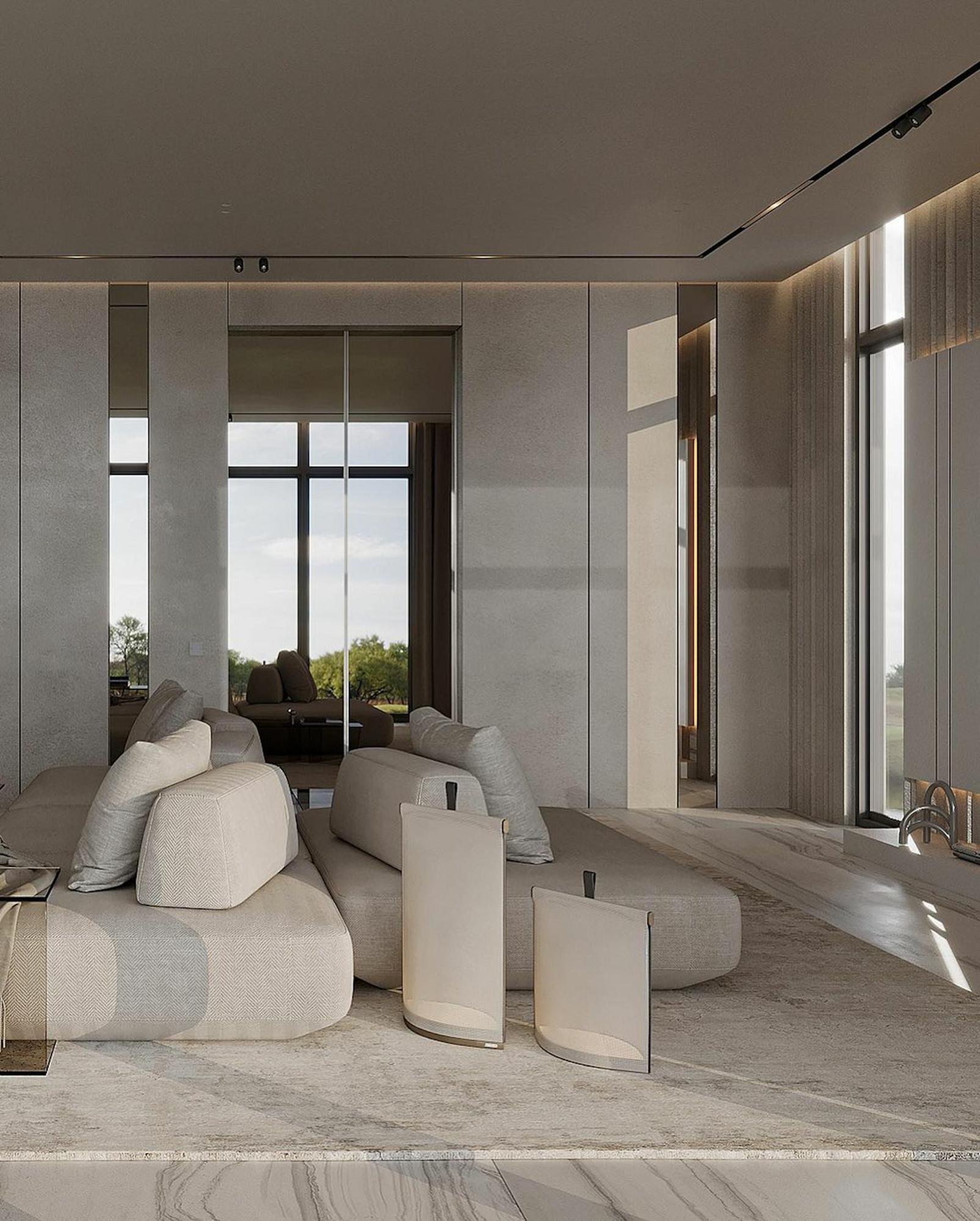 Interior living modern, design minimalist premium